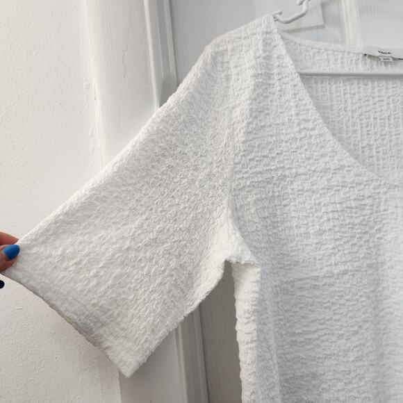 VINCE White Textured V Neck Top XL Minimalist Casual Classic Neutral Office - Picture 5 of 8